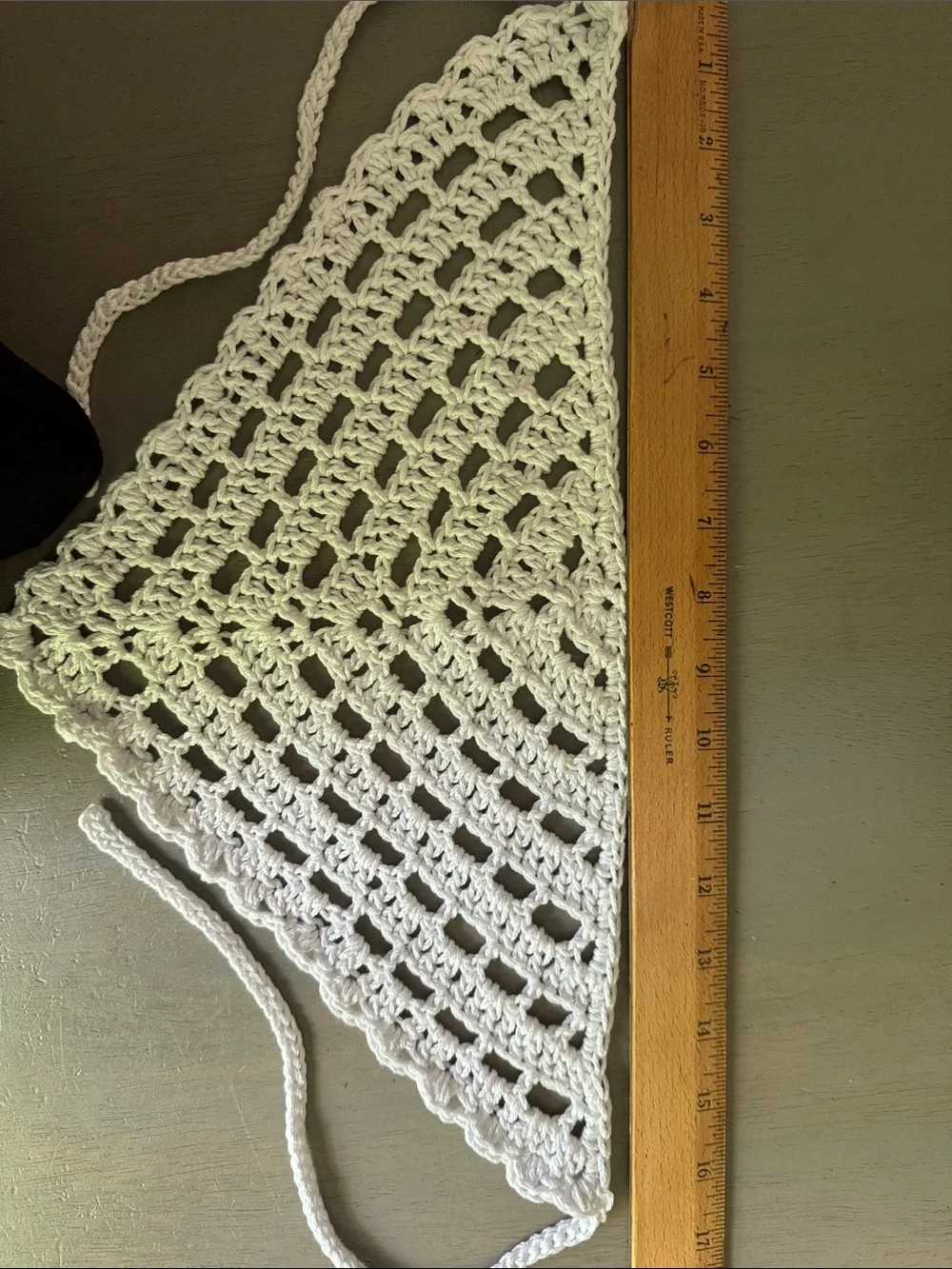 Crochet Bandana Hair Scarf in White Boho Festival Cottage Core 100% Cotton